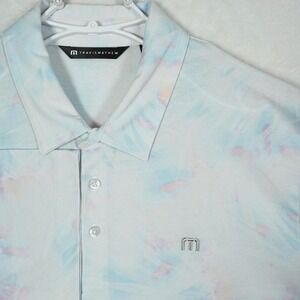 Travis Mathew Mens XL All Tied Up Tie Dye Performance Polo Golf Shirt White Blue